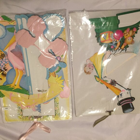 VTG 90's BEISTLE Baby Shower Decorations Honeycomb, Garland/14" Stork NEW SEALED - Picture 2 of 12